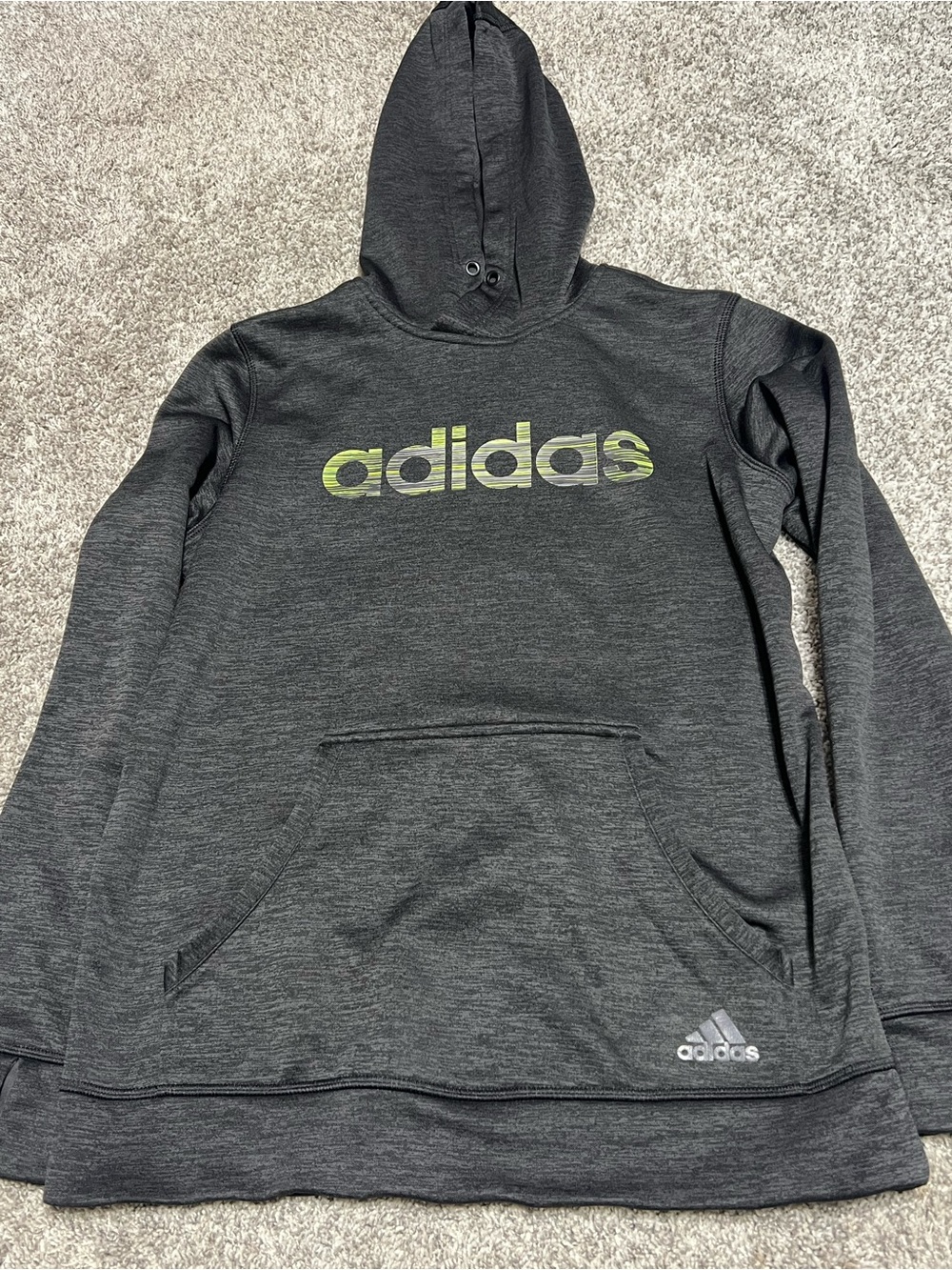 Boys Adidas Dark Gray Hoodie with Green Logo